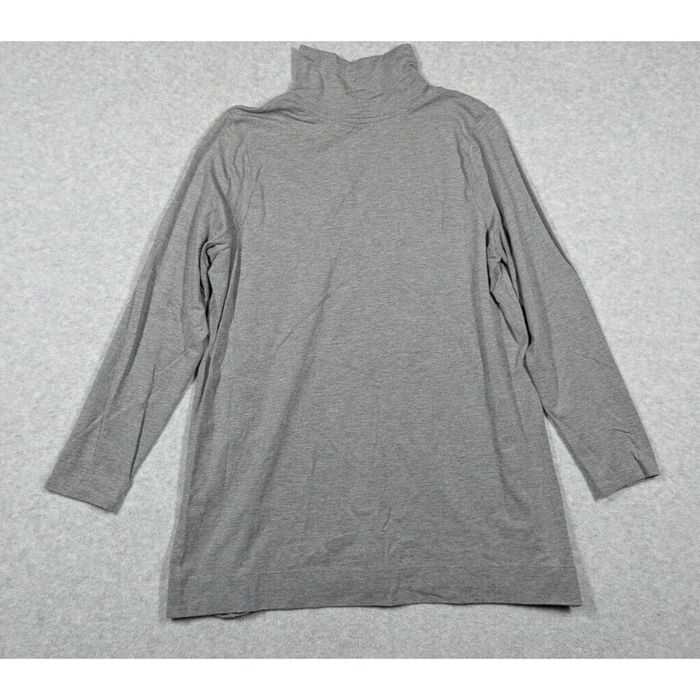 J.Jill Women Sweater Large Petite Luxe Supima‎ Turtleneck Tunic Heathered Gray